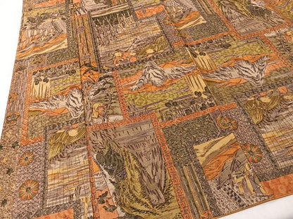平和屋着物■上質な紬　人物風景文　正絹　逸品　CABK0238ua
