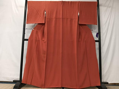 平和屋着物■上質な色無地　赤丹色　正絹　逸品　CABK0241ua