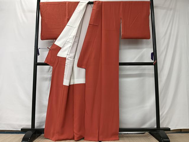 平和屋着物■上質な色無地　赤丹色　正絹　逸品　CABK0241ua