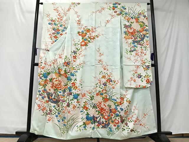 平和屋着物■豪華振袖　駒刺繍　草花文　暈し染め　金彩　正絹　逸品　CABK0243ua
