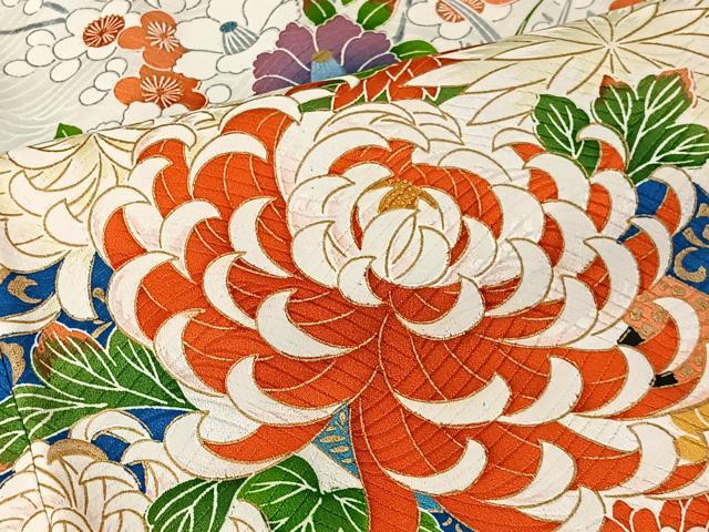 平和屋着物■豪華振袖　駒刺繍　草花文　暈し染め　金彩　正絹　逸品　CABK0243ua