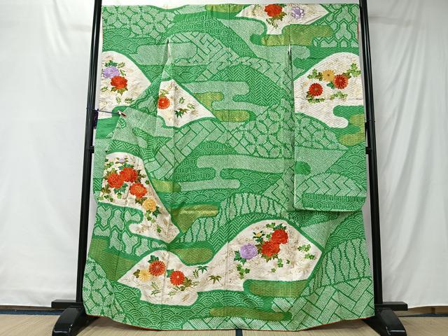 平和屋着物■豪華振袖　駒刺繍　絞り　遠山エ霞草花文　金彩　正絹　逸品　CABK0244ua