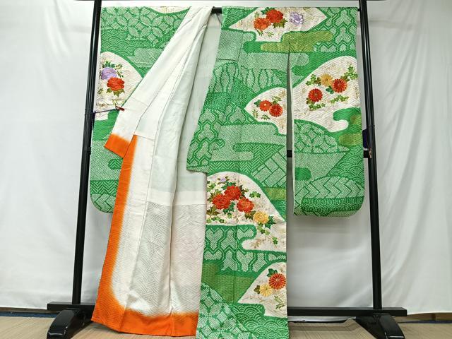 平和屋着物■豪華振袖　駒刺繍　絞り　遠山エ霞草花文　金彩　正絹　逸品　CABK0244ua