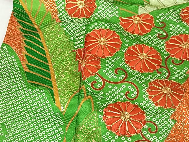 平和屋着物■豪華振袖　駒刺繍　草花文　金彩　正絹　逸品　CABK0251ua