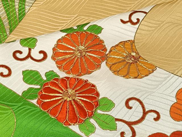平和屋着物■豪華振袖　駒刺繍　草花文　金彩　正絹　逸品　CABK0251ua