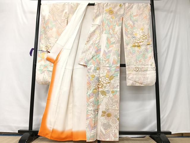 平和屋着物■豪華振袖　駒刺繍　矢羽草花文　金銀彩　正絹　逸品　CABK0252ua