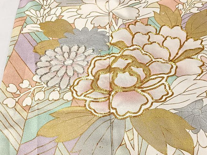 平和屋着物■豪華振袖　駒刺繍　矢羽草花文　金銀彩　正絹　逸品　CABK0252ua