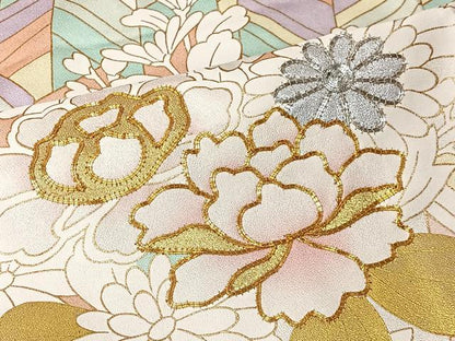 平和屋着物■豪華振袖　駒刺繍　矢羽草花文　金銀彩　正絹　逸品　CABK0252ua