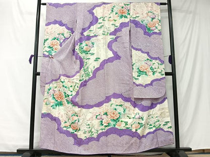 平和屋着物■豪華振袖　駒刺繍　絞り　雲取り草花文　銀彩　やまと誂製　正絹　逸品　CABK0253ua