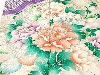 平和屋着物■豪華振袖　駒刺繍　絞り　雲取り草花文　銀彩　やまと誂製　正絹　逸品　CABK0253ua
