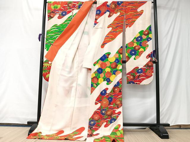 平和屋着物■豪華振袖　駒刺繍　草花文　金彩　正絹　逸品　CABK0262ua