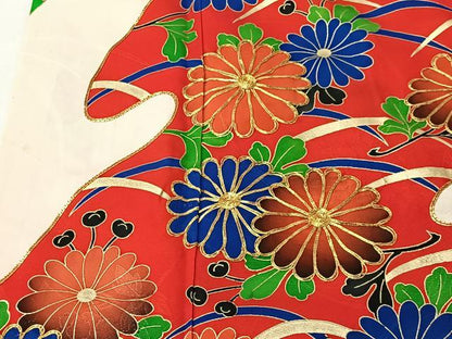 平和屋着物■豪華振袖　駒刺繍　草花文　金彩　正絹　逸品　CABK0262ua