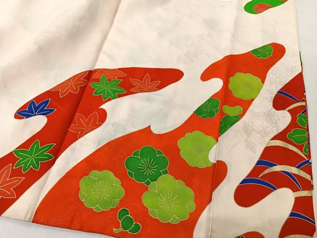 平和屋着物■豪華振袖　駒刺繍　草花文　金彩　正絹　逸品　CABK0262ua