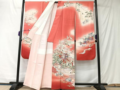 平和屋着物■豪華振袖　扇面御所車花文　暈し染め　金彩　正絹　逸品　CABK0265ua