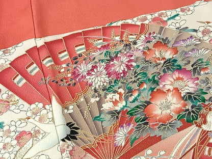 平和屋着物■豪華振袖　扇面御所車花文　暈し染め　金彩　正絹　逸品　CABK0265ua