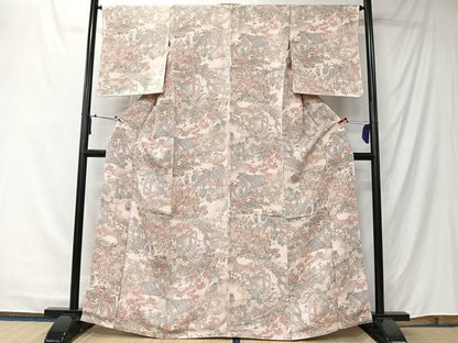 平和屋着物■上質な小紋　流水花蝶文　鬼しぼ縮緬　正絹　逸品　未使用　CABK0269ua