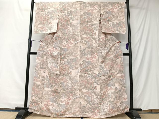 平和屋着物■上質な小紋　流水花蝶文　鬼しぼ縮緬　正絹　逸品　未使用　CABK0269ua