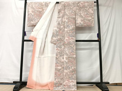 平和屋着物■上質な小紋　流水花蝶文　鬼しぼ縮緬　正絹　逸品　未使用　CABK0269ua