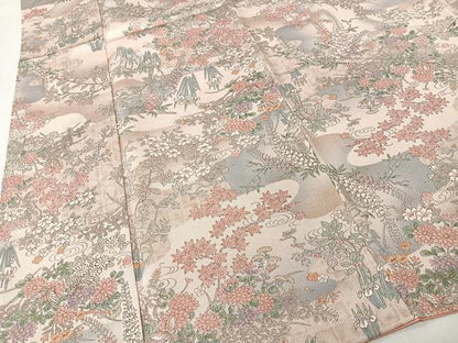 平和屋着物■上質な小紋　流水花蝶文　鬼しぼ縮緬　正絹　逸品　未使用　CABK0269ua