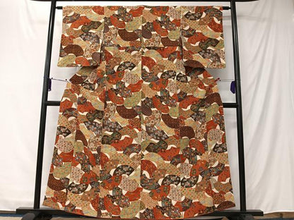 平和屋着物■上質な小紋　地紙草花文　鬼しぼ縮緬　正絹　逸品　未使用　CABK0270ua