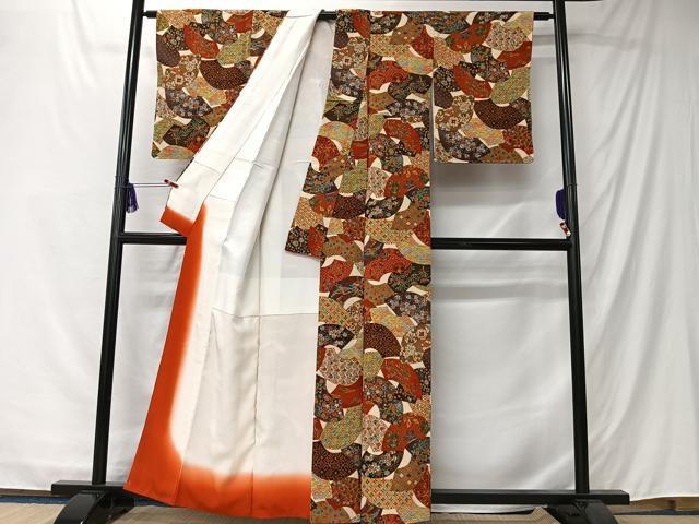 平和屋着物■上質な小紋　地紙草花文　鬼しぼ縮緬　正絹　逸品　未使用　CABK0270ua
