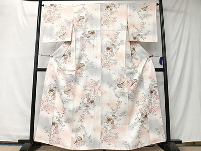 平和屋着物■上質な小紋　扇面枝花文　暈し染め　金彩　三越扱い　正絹　逸品　CABK0282ua