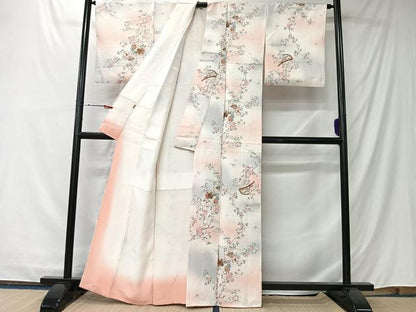 平和屋着物■上質な小紋　扇面枝花文　暈し染め　金彩　三越扱い　正絹　逸品　CABK0282ua