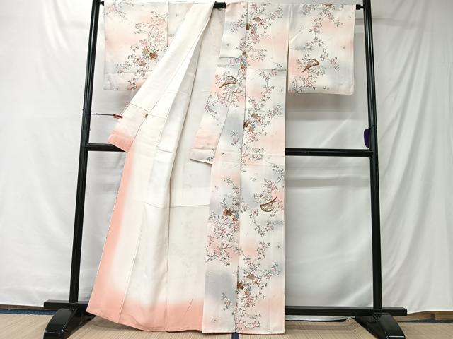 平和屋着物■上質な小紋　扇面枝花文　暈し染め　金彩　三越扱い　正絹　逸品　CABK0282ua