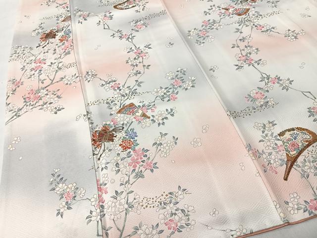 平和屋着物■上質な小紋　扇面枝花文　暈し染め　金彩　三越扱い　正絹　逸品　CABK0282ua