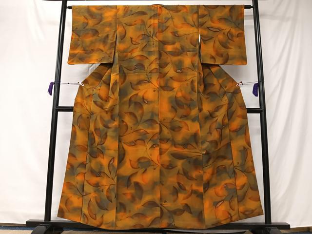 平和屋着物■上質な小紋　枝葉文　暈し染め　正絹　逸品　CABK0292ua