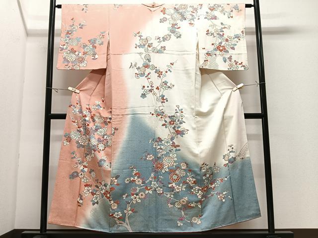 平和屋着物■訪問着　枝花文　暈し染め　金彩　正絹　逸品　CABK0294ua