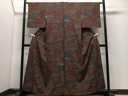 平和屋着物■上質な小紋　御所車草花文　金彩　正絹　逸品　CABK0296ua