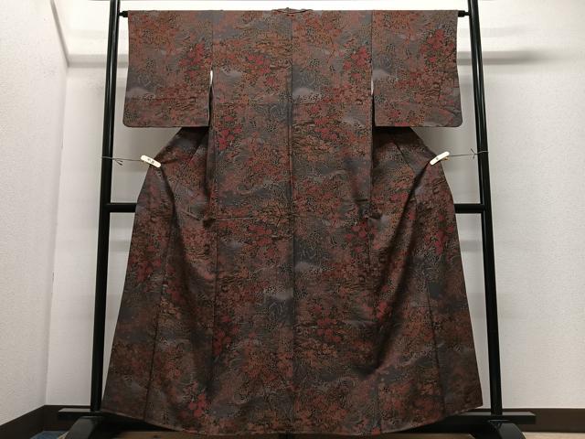平和屋着物■上質な小紋　御所車草花文　金彩　正絹　逸品　CABK0296ua