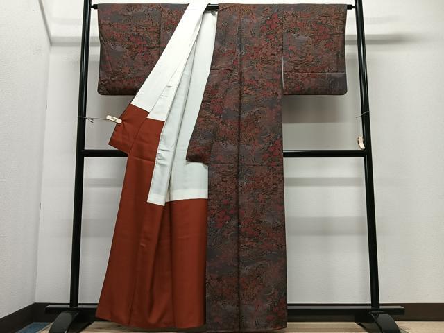 平和屋着物■上質な小紋　御所車草花文　金彩　正絹　逸品　CABK0296ua