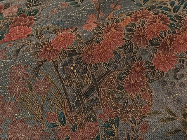 平和屋着物■上質な小紋　御所車草花文　金彩　正絹　逸品　CABK0296ua