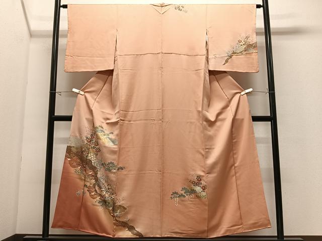 平和屋着物■訪問着　雲取り草花文　暈し染め　金銀彩　正絹　逸品　CABK0298ua