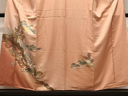 平和屋着物■訪問着　雲取り草花文　暈し染め　金銀彩　正絹　逸品　CABK0298ua