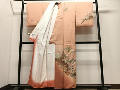 平和屋着物■訪問着　雲取り草花文　暈し染め　金銀彩　正絹　逸品　CABK0298ua