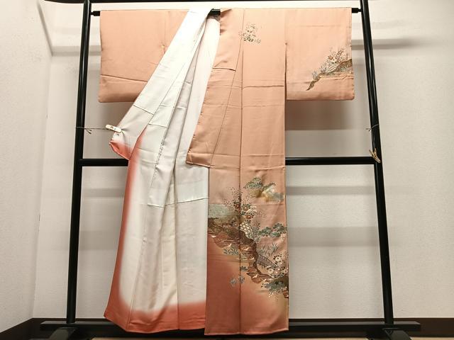 平和屋着物■訪問着　雲取り草花文　暈し染め　金銀彩　正絹　逸品　CABK0298ua