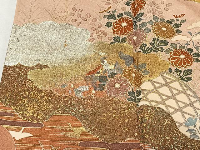 平和屋着物■訪問着　雲取り草花文　暈し染め　金銀彩　正絹　逸品　CABK0298ua