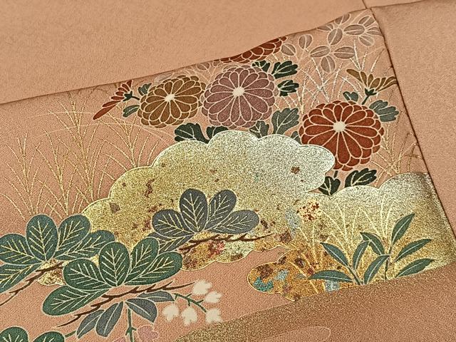 平和屋着物■訪問着　雲取り草花文　暈し染め　金銀彩　正絹　逸品　CABK0298ua