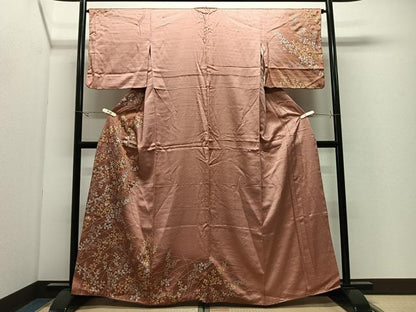 平和屋着物■訪問着　刺繍　草花文　暈し染め　金銀彩　正絹　逸品　CABK0302ua