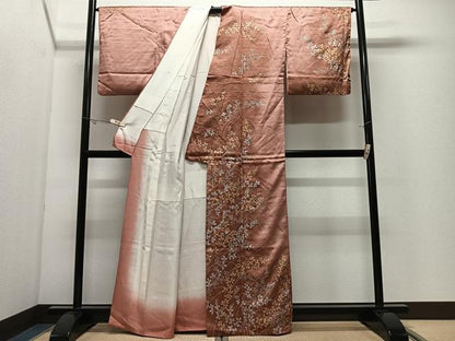 平和屋着物■訪問着　刺繍　草花文　暈し染め　金銀彩　正絹　逸品　CABK0302ua