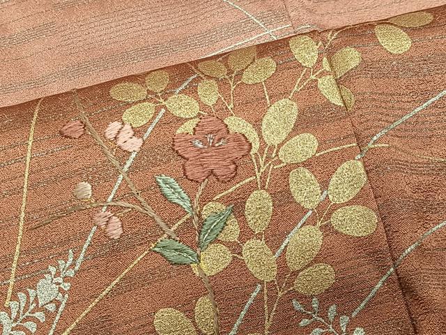 平和屋着物■訪問着　刺繍　草花文　暈し染め　金銀彩　正絹　逸品　CABK0302ua