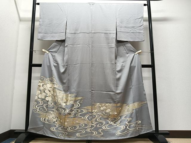 平和屋着物■豪華色留袖　刺繍　流水草花文　金銀彩　正絹　逸品　CABK0305ua