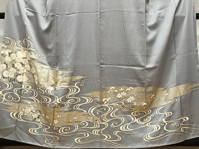 平和屋着物■豪華色留袖　刺繍　流水草花文　金銀彩　正絹　逸品　CABK0305ua