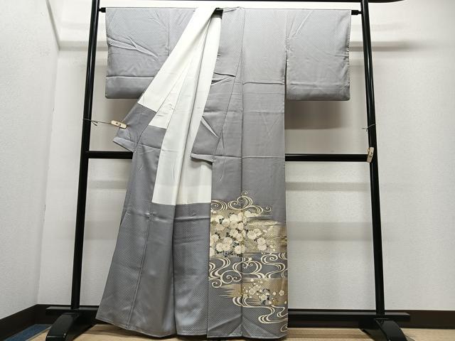 平和屋着物■豪華色留袖　刺繍　流水草花文　金銀彩　正絹　逸品　CABK0305ua