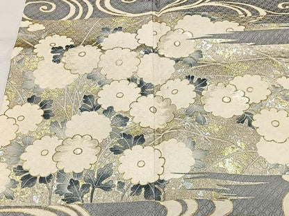 平和屋着物■豪華色留袖　刺繍　流水草花文　金銀彩　正絹　逸品　CABK0305ua