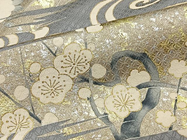 平和屋着物■豪華色留袖　刺繍　流水草花文　金銀彩　正絹　逸品　CABK0305ua