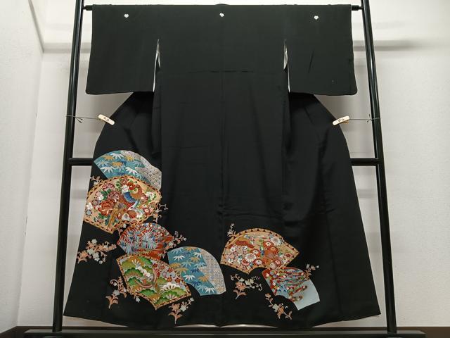平和屋着物■豪華黒留袖　地紙花鳥文　金彩　正絹　逸品　CABK0310ua